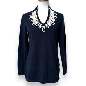 Vineyard Vines Womens Pullover Sweater Navy Blue Embroidered Cotton M